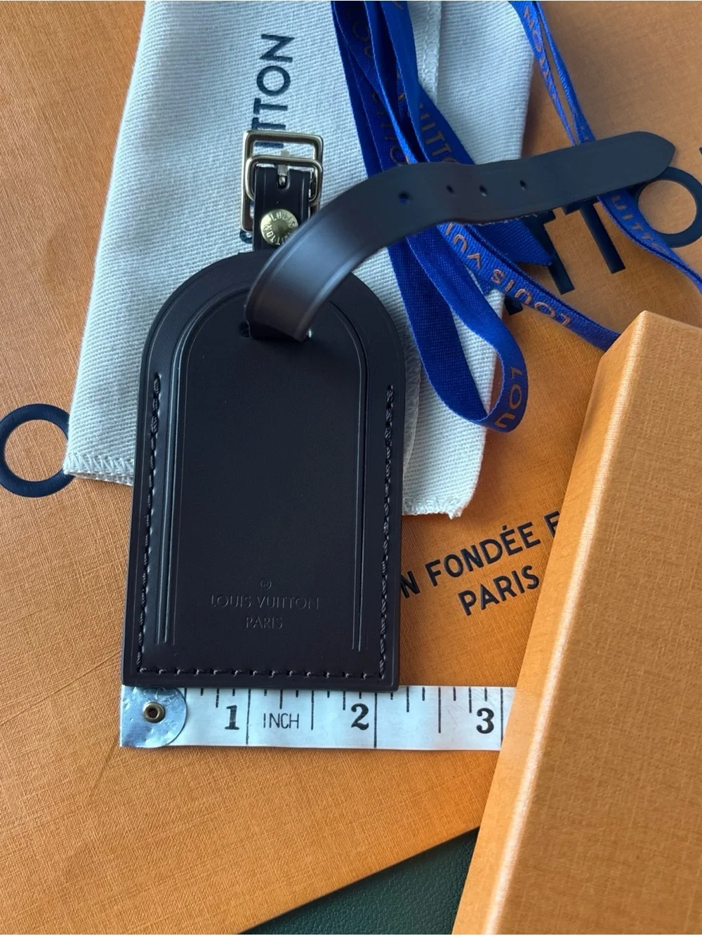 Louis Vuitton Brown Leather Luggage Tag with Gold Hardware